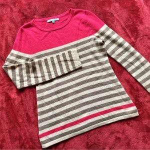 Antonio Melani Cashmere Sweater Pink Colorblock Tan Stripes Size M